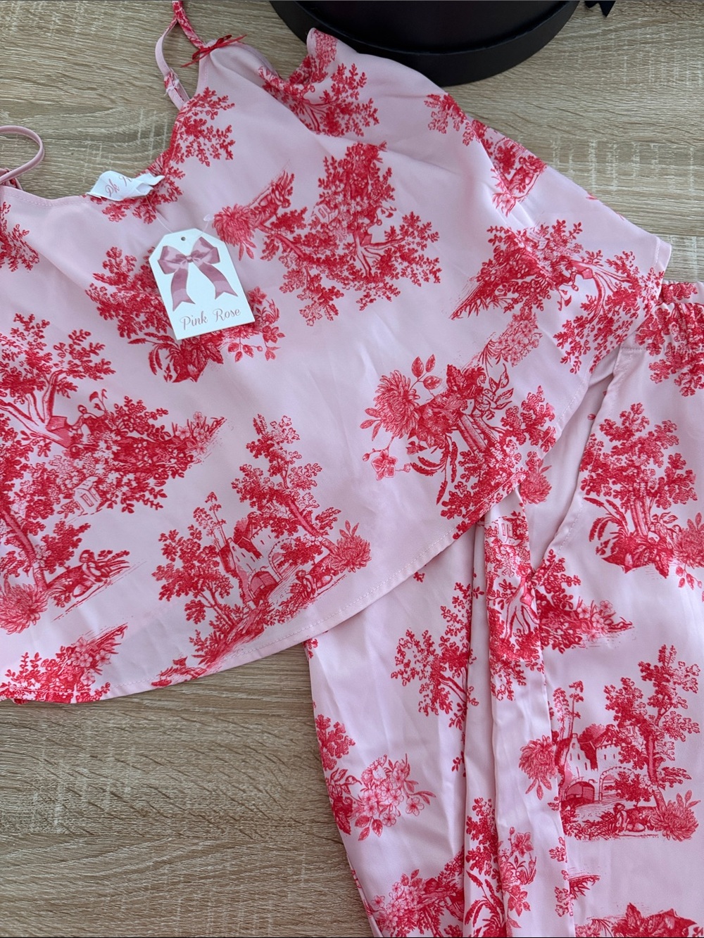 Pink Rose Pink and Red Toile Girls' Pajama Set